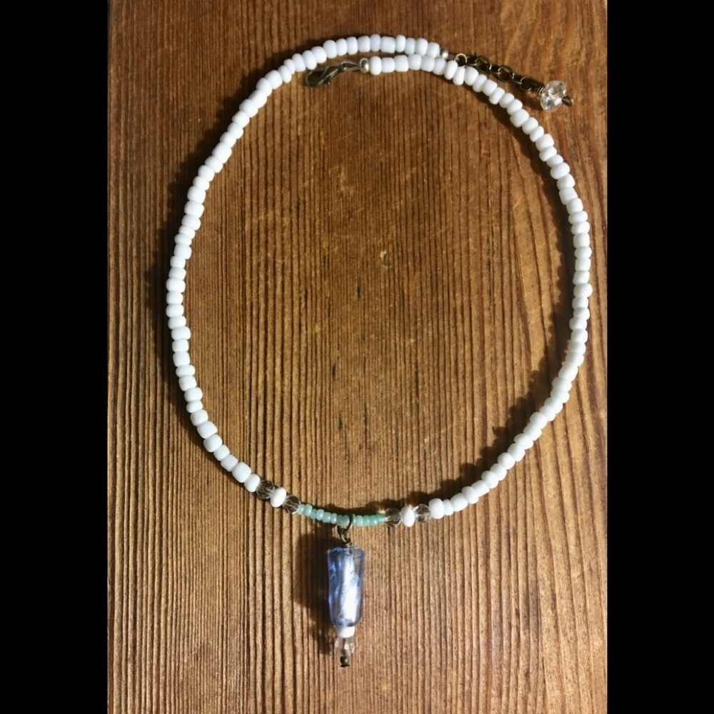 Blue and White Beaded Ladies Beach Necklace,  Handmade Ladies Beaded Necklace - Picture 5 of 5
